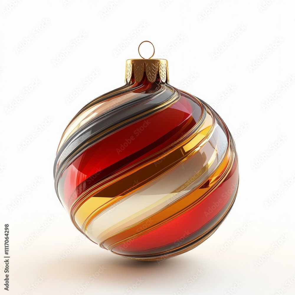 3D Render of a Christmas Bauble with Gold and Red Stripes, on isolated white background 3D Render of a Christmas Bauble with Gold and Red Stripes, on isolated white background