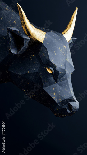 trading bull made out of stone with gold accents