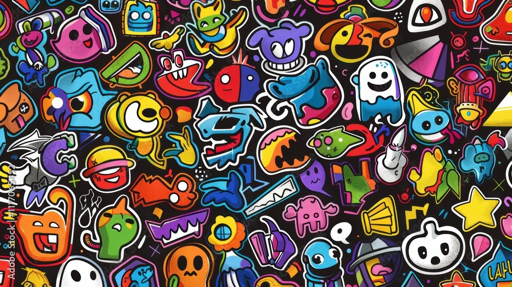 A vibrant collage of colorful cartoon characters and playful icons. A vibrant collage of colorful cartoon characters and playful icons.