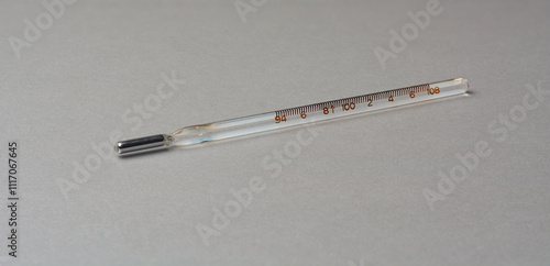 Bilde på lerret mercury thermometer isolated textured gray background, classic device for measur