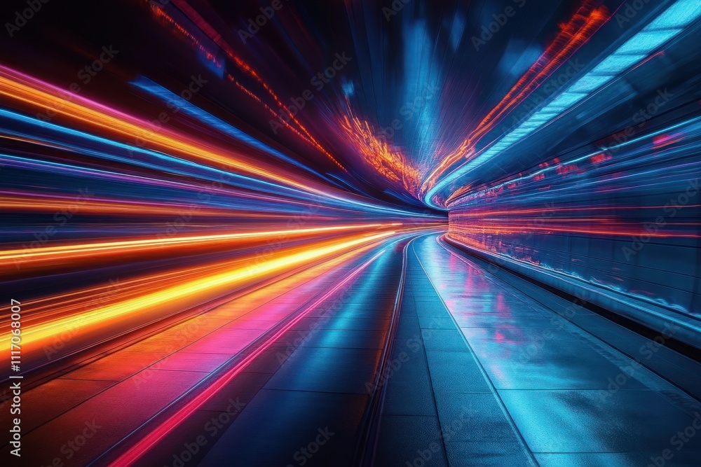 Dynamic Speed Night City Scene with Neon Lights and Motion Blur in Cyberpunk Style Dynamic Speed Night City Scene with Neon Lights and Motion Blur in Cyberpunk Style