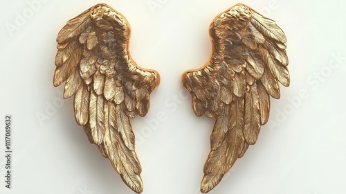 Elegant Golden Angel Wings: A Pair of Ornate Decorative Wings with Intricate Feather Details photo