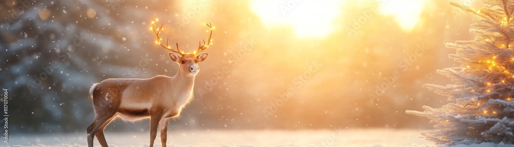 Magical Reindeer in Winter Wonderland at Sunset Magical Reindeer in Winter Wonderland at Sunset