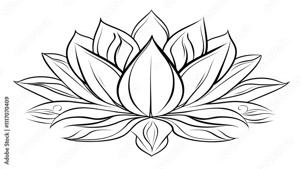 A stylized line drawing of a beautiful lotus flower A stylized line drawing of a beautiful lotus flower