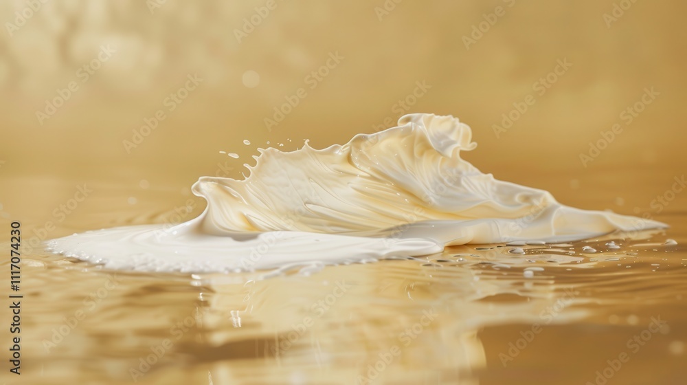 Herbal aloe vera oil for natural skincare benefits. Cream splash on golden background Herbal aloe vera oil for natural skincare benefits. Cream splash on golden background