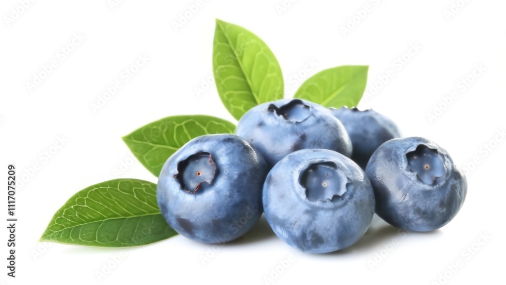 Blueberries and Green Leaf Isolated on White Blueberries and Green Leaf Isolated on White