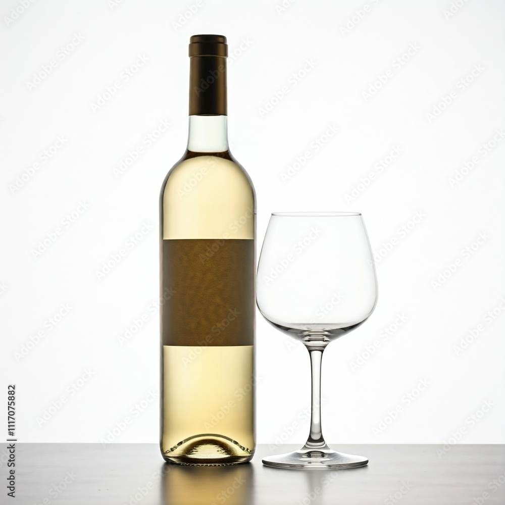 white wine bottle and glass on a white background ready to serve white wine bottle and glass on a white background ready to serve