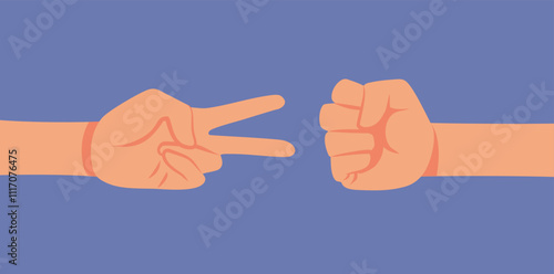 Two people Playing Rock Paper Scissors Vector Cartoon. Group of friends playing games together 
