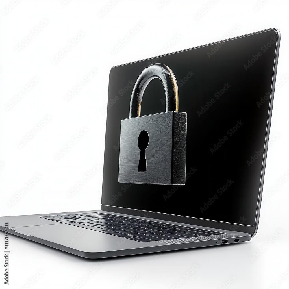 High-Resolution Stock Image: Open Padlock Symbol on Laptop Screen Representing Digital Security and Cyber Safety High-Resolution Stock Image: Open Padlock Symbol on Laptop Screen Representing Digital Security and Cyber Safety