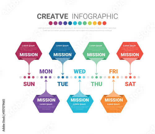 Infographics element design for all day, can be used for Business concept with 7 options, steps or processes.