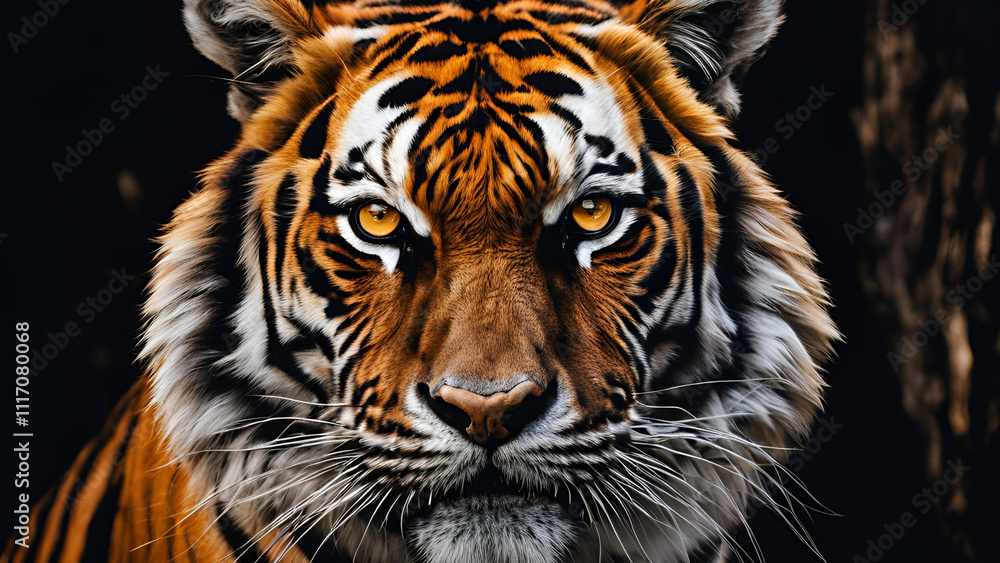 Naklejka premium A tiger displayed on a black background