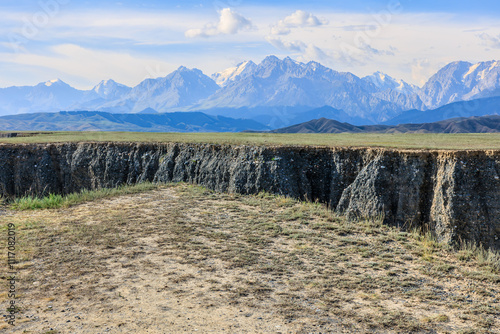 Dirt Road platform and Anjihai Grand Canyon natural landscape in Xinjiang. Outdoor natural background. photo