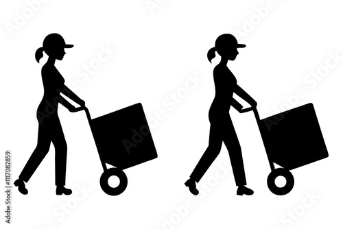 Delivery woman silhouette vector illustration.