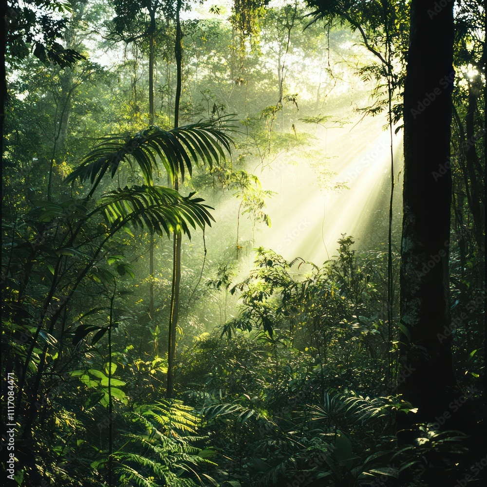 sunlight breaks through the leaves in the forest sunlight breaks through the leaves in the forest