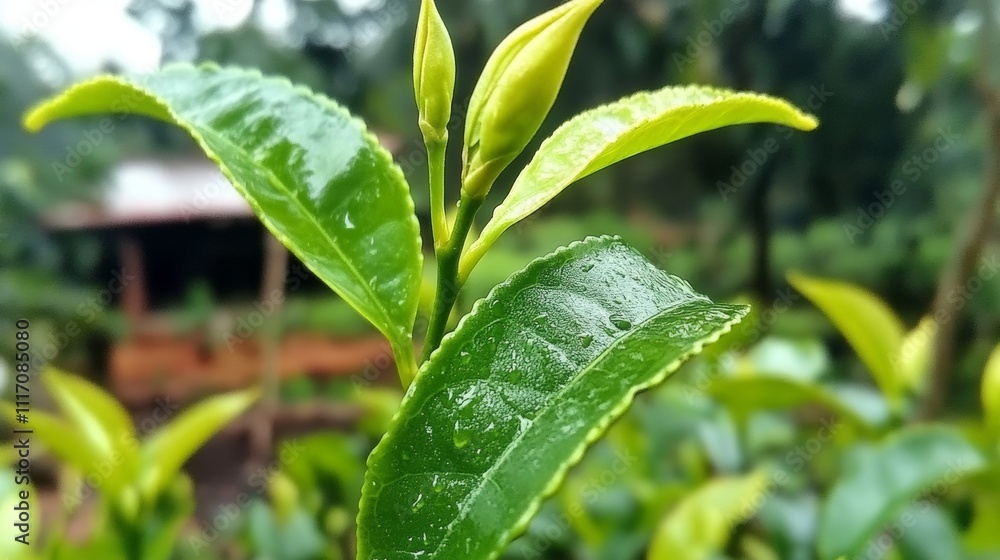 Close up Fresh Tree tea plantations mountain green nature in herbal farm plant back - ai Close up Fresh Tree tea plantations mountain green nature in herbal farm plant back - ai