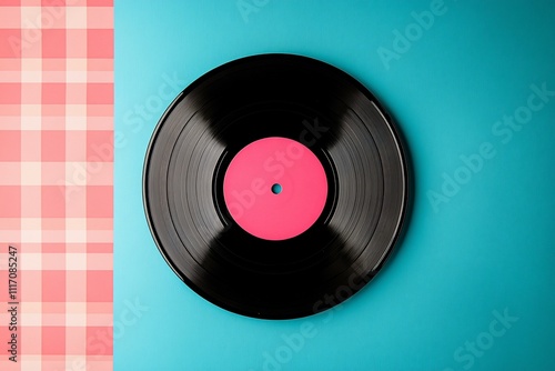Wallpaper Mural Colorful Vinyl Record on Pink and Blue Gingham Background Torontodigital.ca