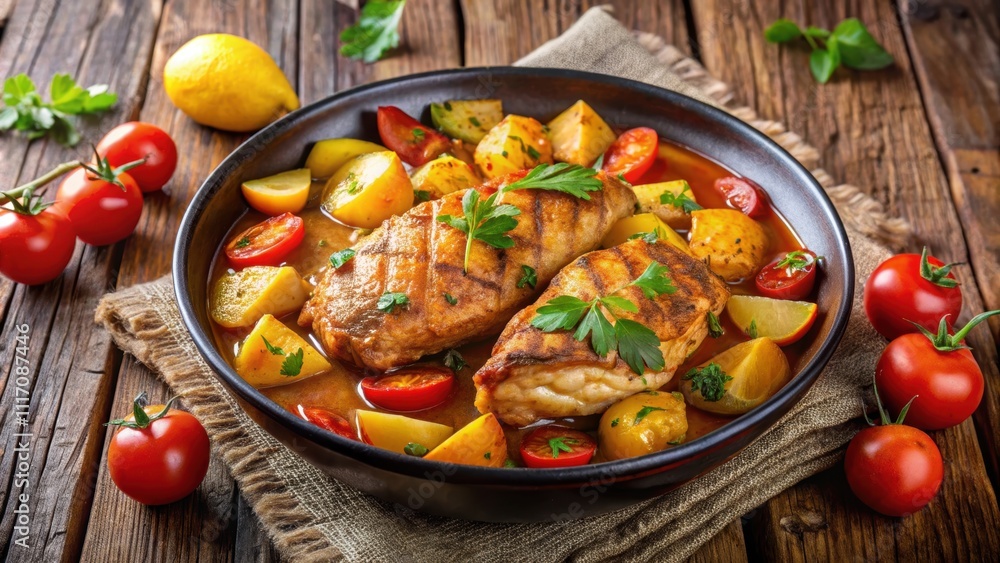 Grilled chicken curry with potatoes and tomatoes, a delicious and flavorful meal, Grilled chicken, curry, potatoes Grilled chicken curry with potatoes and tomatoes, a delicious and flavorful meal, Grilled chicken, curry, potatoes