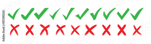 Green checkmark tick and red X icons. check mark and Cross icon animation on white background. yes no icon, Tick mark, checkmark. Vector illustration. 