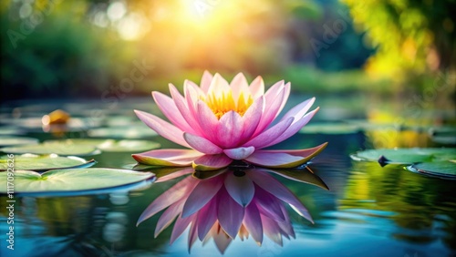 Beautiful lotus flower in full bloom on the water surface of a serene pond , beauty, nature, floral, aquatic, tranquility