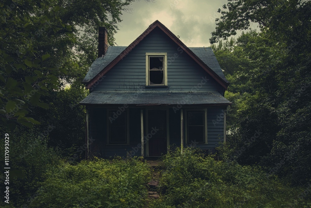 Abandoned house in overgrown forest. Abandoned house in overgrown forest.