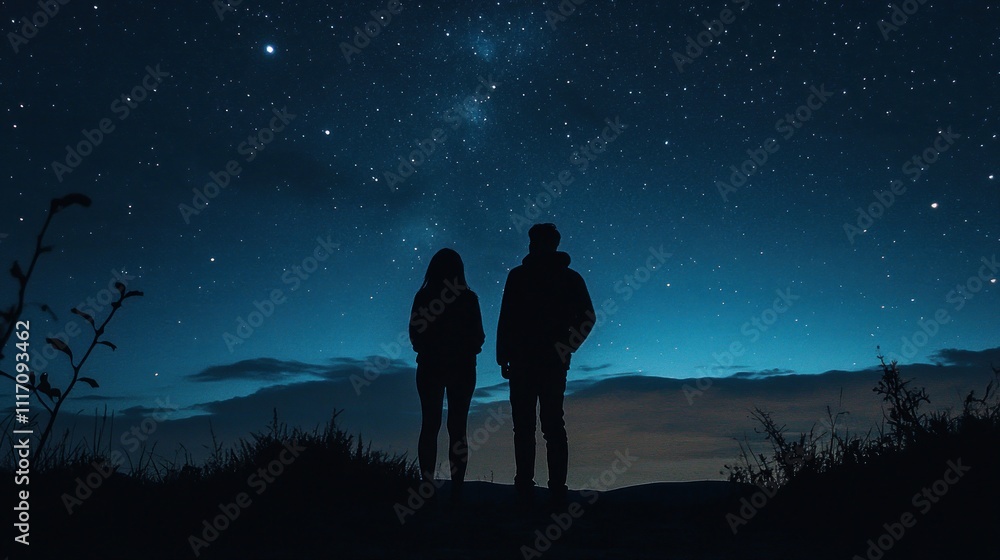Silhouettes of a Couple Gazing at a Starry Night Silhouettes of a Couple Gazing at a Starry Night