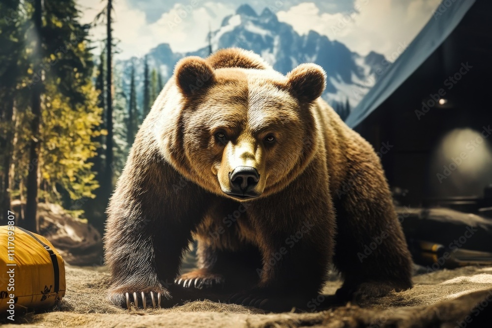 Fototapeta premium A captivating scene featuring a bear in its natural habitat surrounded by nature.