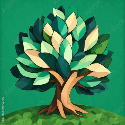 Vibrant Tree Illustration – Abstract Paper-Cut Style Vector Art