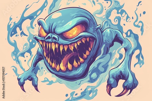 Frightening Blue Monster Illustration photo