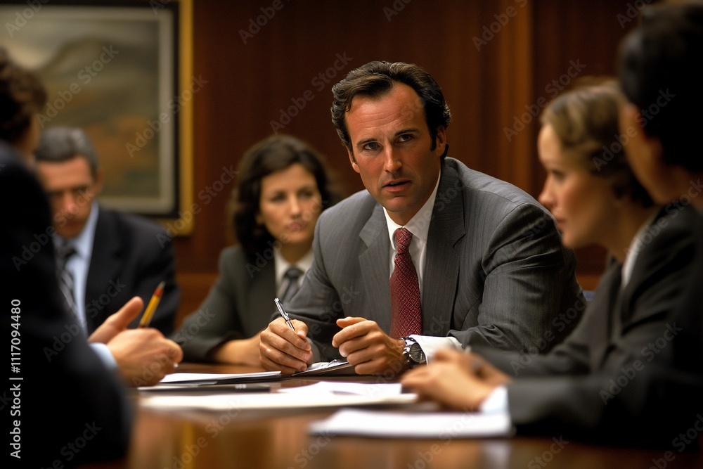 Businessman Leading Team Briefing in Modern Conference Room Setting Businessman Leading Team Briefing in Modern Conference Room Setting