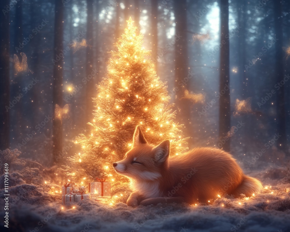 Obraz premium Magical Christmas Fox in the Enchanted Forest
