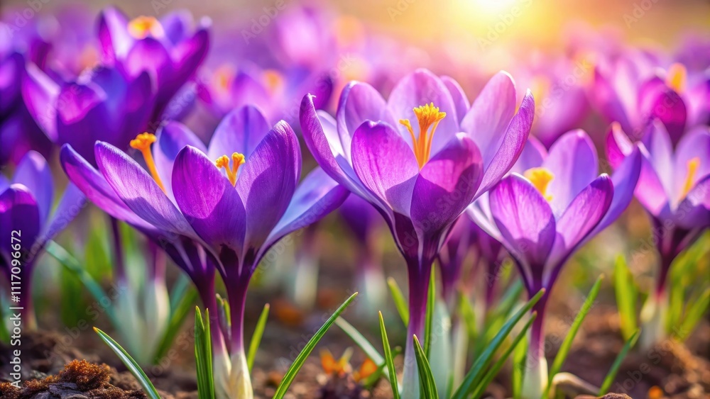 Vibrant purple crocus flowers blooming in a field during springtime, Spring, Flowers, Blooming, Garden, Purple, Petals Vibrant purple crocus flowers blooming in a field during springtime, Spring, Flowers, Blooming, Garden, Purple, Petals