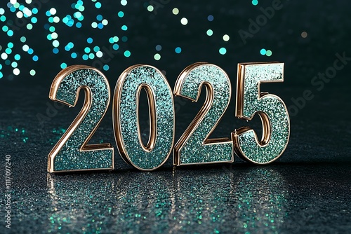 Sparkling Teal Glitter 2025 New Year Celebration