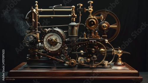 Steampunk Machine with Smoke and Gears