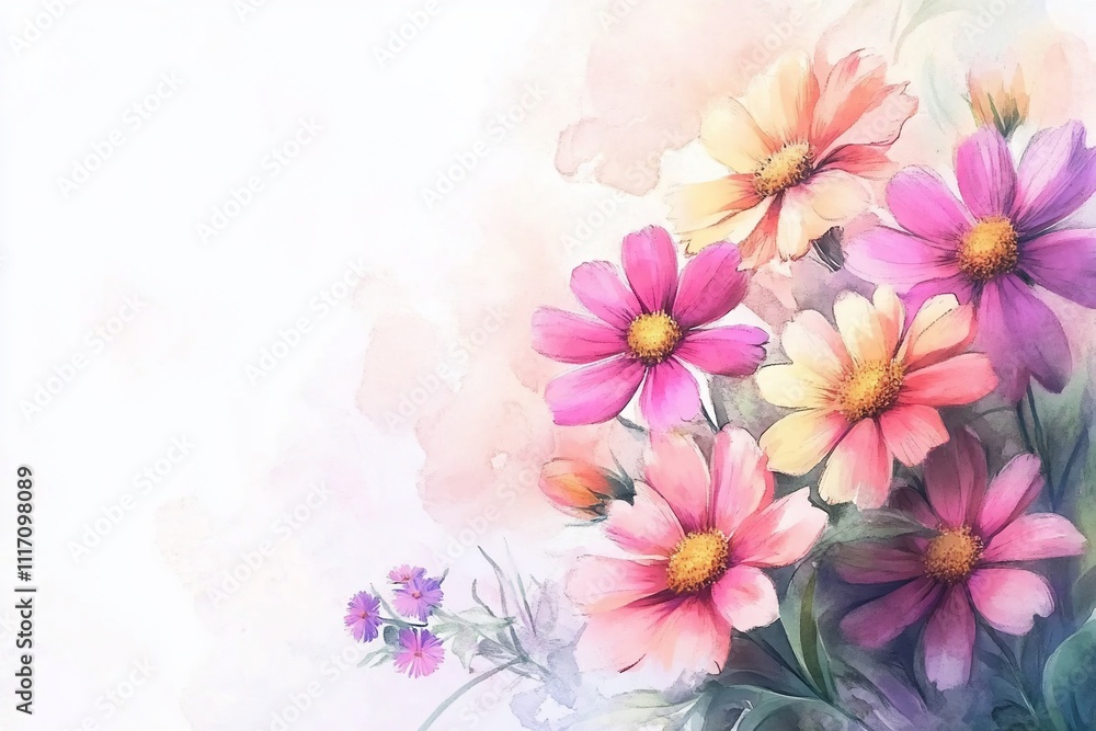 Obraz premium Colorful Spring Flower Bouquet in Vibrant Watercolor Style