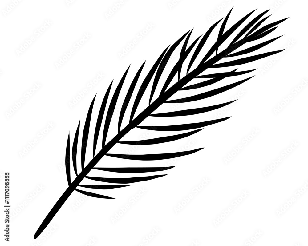 Fototapeta premium palm tree leaf vector illustration. simple black line art.