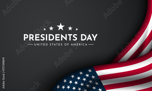 Presidents Day Background Design with American Flag on black background.