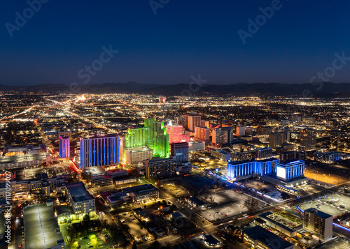 Reno Nevada - Downtown Reno At Dusk with City Lights  photo