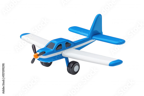 Playful Toy Airplane in Flight Over Black Background with Red Tail Fin and Landing Gear