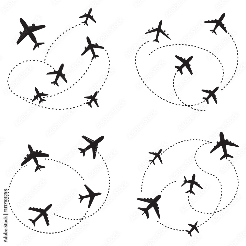 Travel concept. Dotted path airplane. Aircraft tracking. Airplane route plane path vector illustration Travel concept. Dotted path airplane. Aircraft tracking. Airplane route plane path vector illustration
