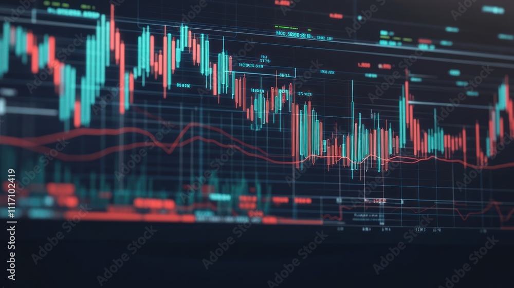 Naklejka premium A digital financial chart displaying market trends and data analysis.
