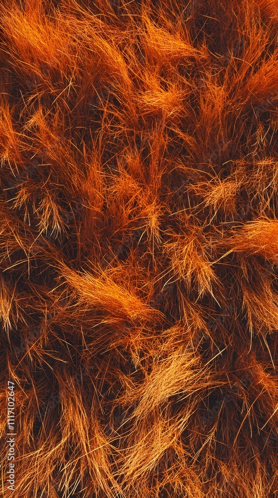 Fototapeta premium A close-up of textured, orange-brown fibers resembling fur or grass.