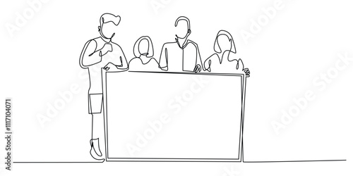 continuous line drawing of group of people holding a demonstration carrying banners. one line drawing of a group of people carrying a banner with the words demands.single line vector illustration