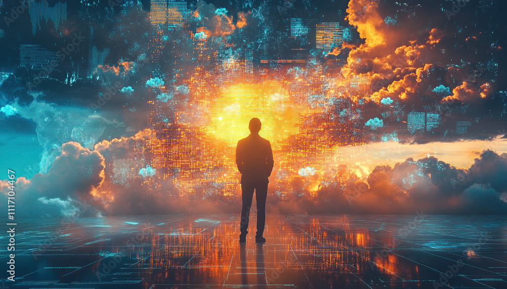 Person in a digital weather environment Person in a digital weather environment