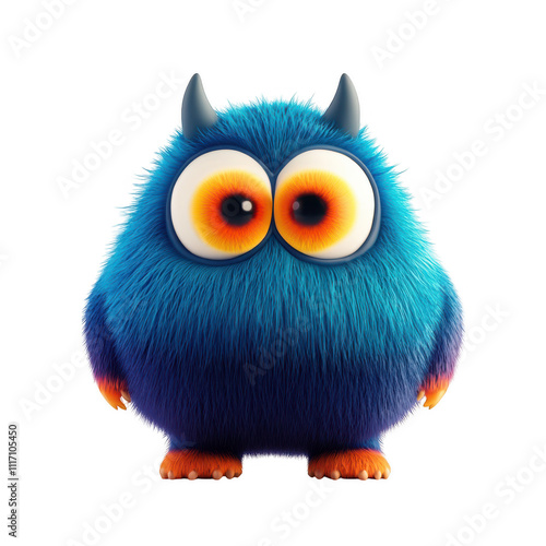 Curious Blue Purple Monster Standing Upward With Devil Horns And Orange Shoes