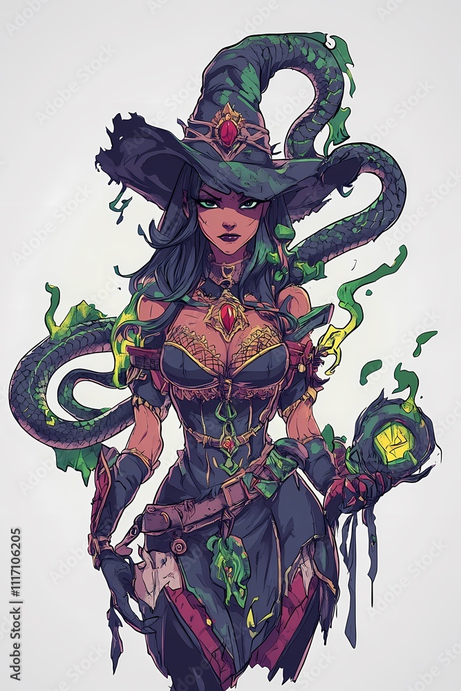 Enthralling Serpent Witch: A Digital Fantasy Illustration Enthralling Serpent Witch: A Digital Fantasy Illustration