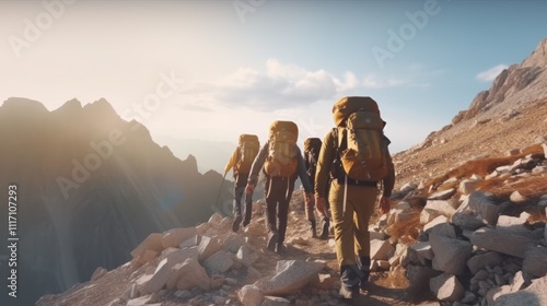 Hikers on a Mountain Ridge