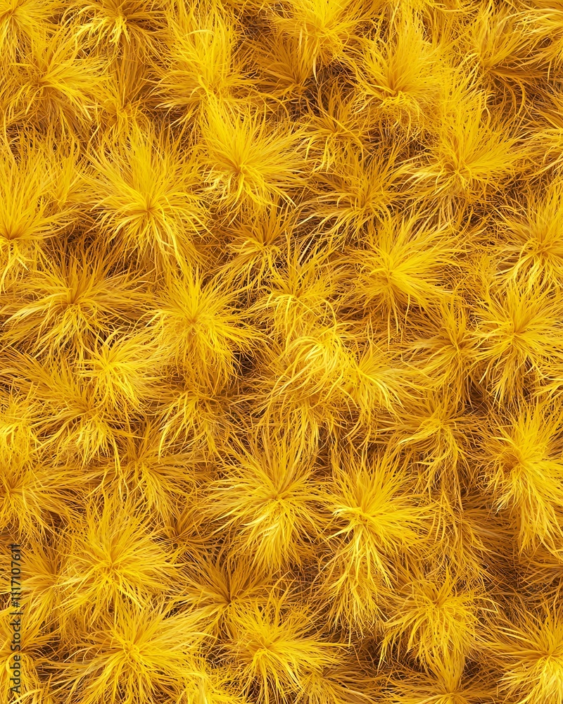 A close-up of vibrant yellow, fluffy textures resembling plant life or decorative elements. A close-up of vibrant yellow, fluffy textures resembling plant life or decorative elements.