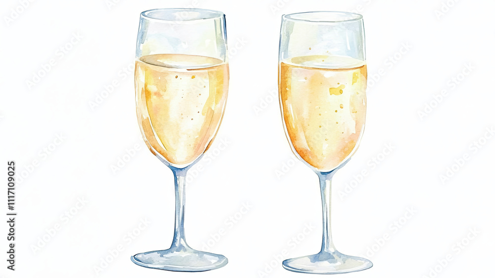 Two elegant champagne glasses filled with bubbly drink, perfect for celebrations and special occasions. watercolor style adds soft, artistic touch to festive atmosphere Two elegant champagne glasses filled with bubbly drink, perfect for celebrations and special occasions. watercolor style adds soft, artistic touch to festive atmosphere