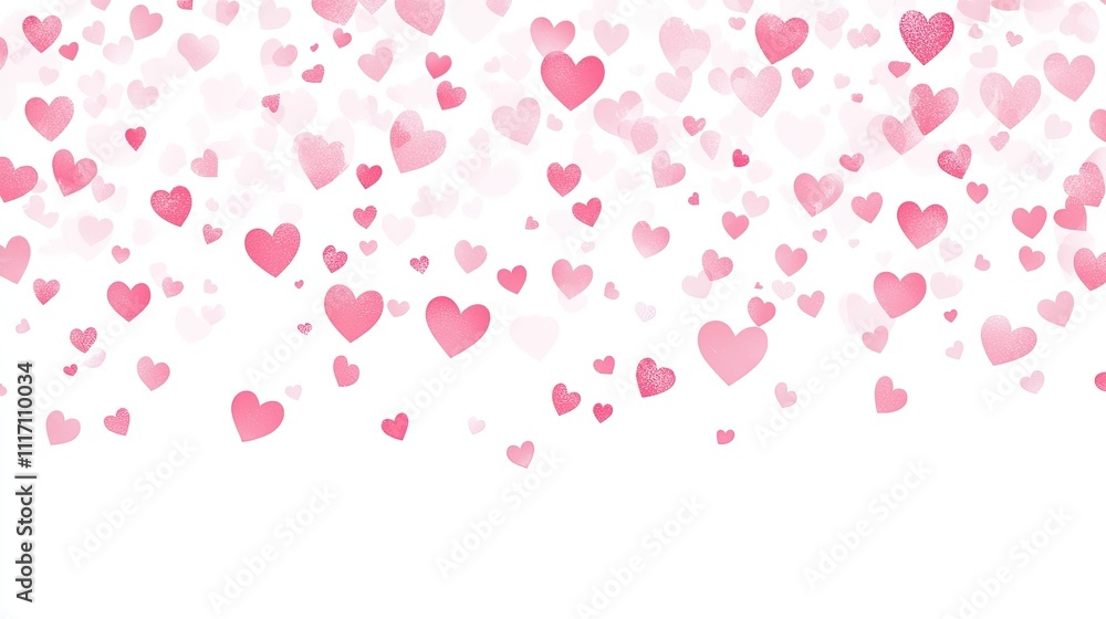 Minimalist Valentine's Day scene with small, delicate hearts in pastel pink spread across a blank white background Minimalist Valentine's Day scene with small, delicate hearts in pastel pink spread across a blank white background