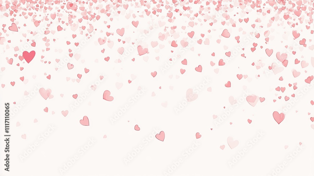 Minimalist Valentine's Day scene with small, delicate hearts in pastel pink spread across a blank white background Minimalist Valentine's Day scene with small, delicate hearts in pastel pink spread across a blank white background